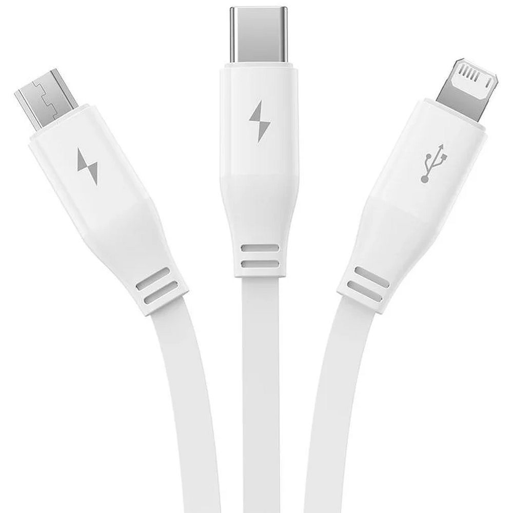 Cablu Retractabil USB catre Micro/Lightning/Type C 3 in 1 Leo 1,1m -Alb - 1 | YEO